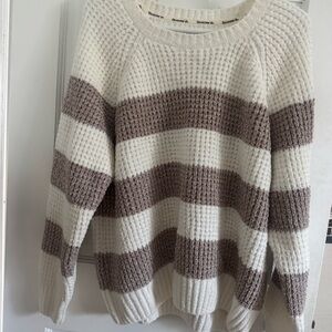 Bearpaw Cream and Brown Striped Sweater